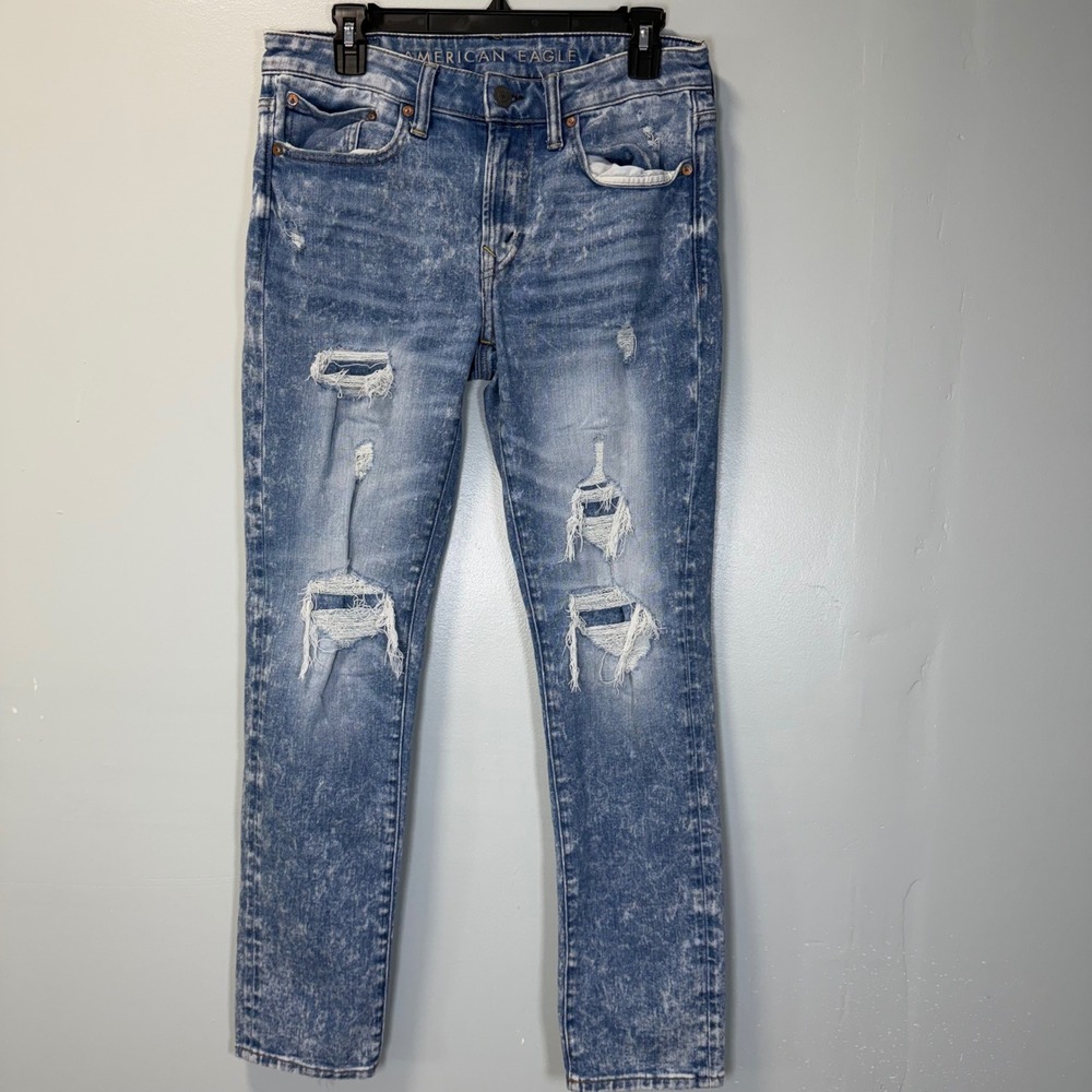 American Eagle‎ Ne(x)t Level Airflex Distressed Slim Jeans Light Acid Wash 32x30